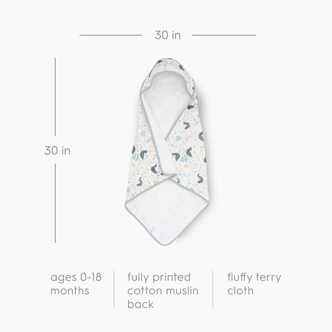 Little Unicorn Premium Infant Hooded Bath Towel| Soft & Absorbent Cotton & Terry Fabric for Newborns (Peacock)