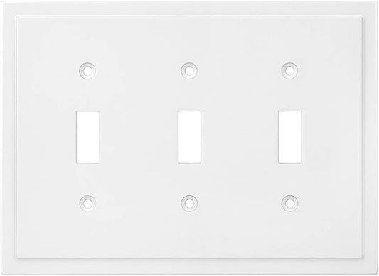 Modern Edge Decorative Wall Plate Switch Plate Outlet Cover, Durable Solid Zinc Alloy (Triple Toggle, White)