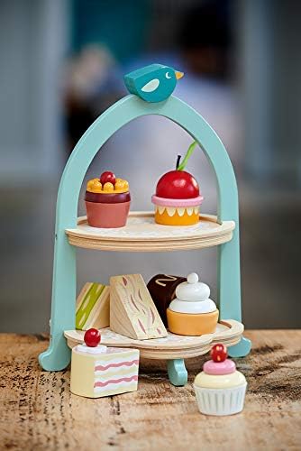 Tender Leaf Toys - Mini Chef Birdie Afternoon Tea Stand – Realistic English Sandwich, Cake and Pastry Tower for Pretend Play High-Tea Party - Social, Creative, and Imaginative Role Play - Age 3+