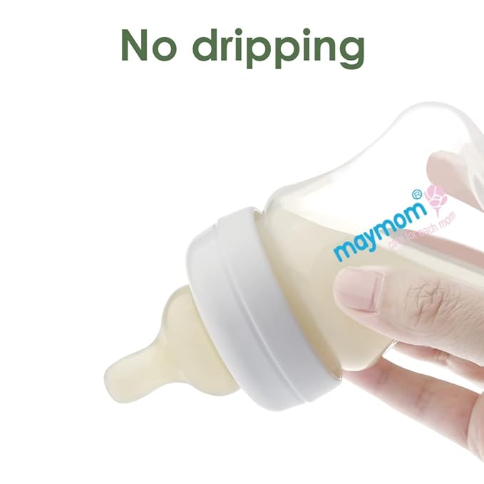Maymom Wide-Mouth Milk Storage Feeding Collection Bottle with Nipple, Dome Cap, Bottle Top, SureSeal Sealing Disk; Compatible with Spectra Pump/Motif Luna; 5 pc (4.7Oz/140mL)