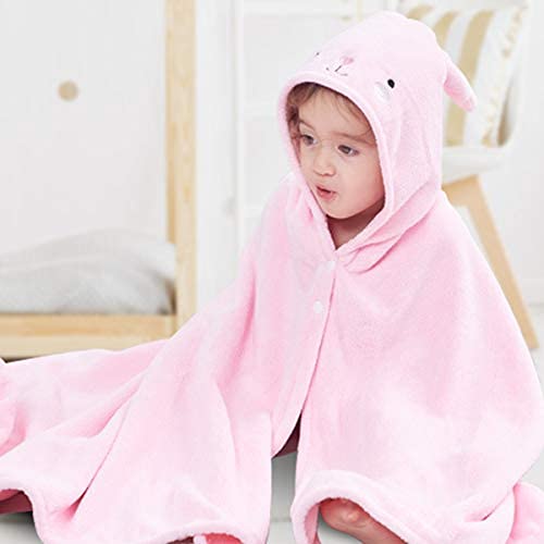 ROMASA Toddler Hooded Bath Towel Ultra Soft Towel Highly Absorbent Bathrobe Blanket for Boys Girls- 27.5" x 55"(Pink Rabbit-Shape)