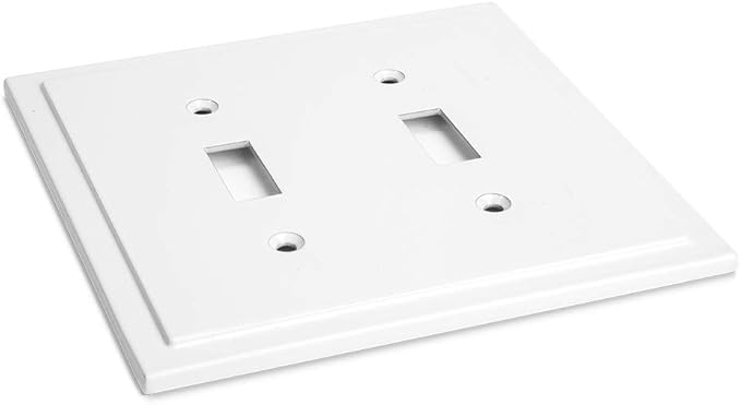 Henne Bery Modern Edge Decorative Wall Plate Switch Plate Outlet Cover, Durable Solid Zinc Alloy (Double Toggle, Pure White)