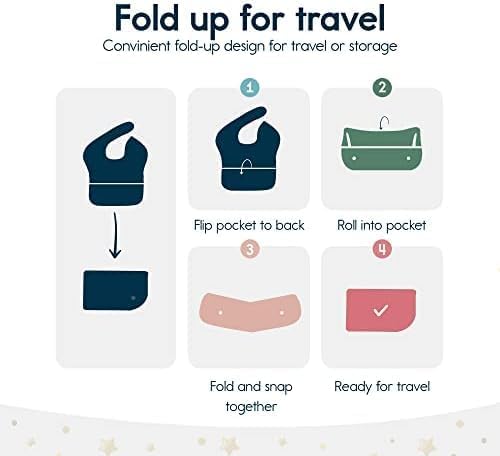 Tiny Twinkle Mess Proof Baby Bibs for Eating – Waterproof, Wipeable Toddler Bibs with Pocket – Baby Food Bibs for Girls & Boys(3 Pack,Cotton Candy)