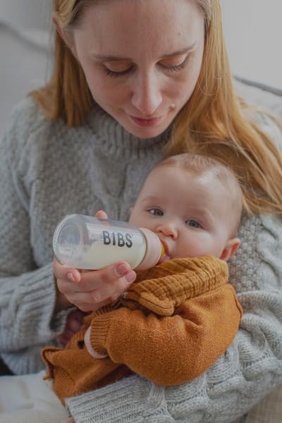 BIBS Baby Glass Bottle Complete Set 110 ml | BPA Free Natural Rubber | Made in Denmark | Sage
