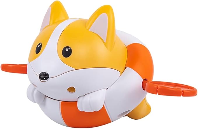 Bath Toy Pull String Corgi Bathtub Toy Windup Swimming Corgi Rowing Puppy Floating Water Toy for Boys and Girls (Orange)