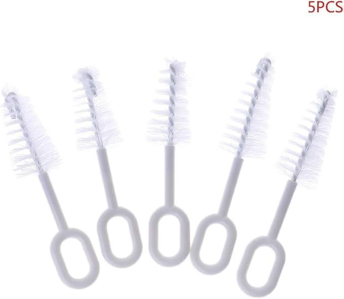 5 Pcs White Pacifier Cleaning Set,Nipple Cleaner Nipples Brush Cleaning Tools Professional Bristle High Density Pacifier Soother Accessories,Bottle-Feeding