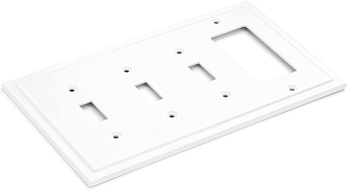 Henne Bery Modern Edge Decorative Wall Plate Switch Plate Outlet Cover, Durable Solid Zinc Alloy (Triple Toggle/Single Decorator, White)