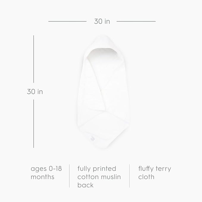 Little Unicorn Premium Infant Hooded Bath Towel| Soft & Absorbent Cotton & Terry Fabric for Newborns (White)