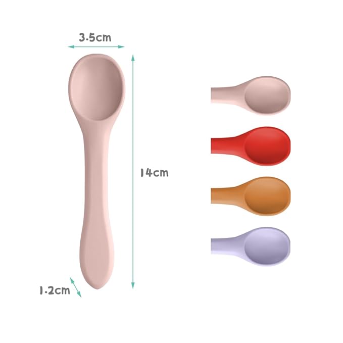 Vicloon Silicone Baby Feeding Spoons, 4 PCS First Stage Feeding Spoons for Infants, Baby Led Weaning Feeding Supplies Training Spoon, Toddler Utensils, Ultra-Durable & Chewproof, Dishwasher Safe