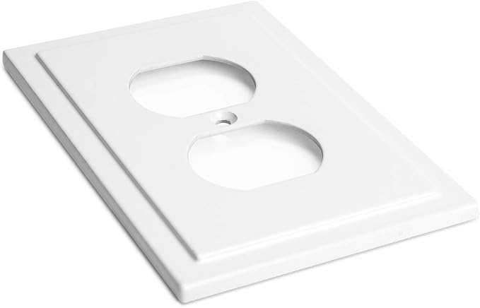 Henne Bery Modern Edge Decorative Wall Plate Switch Plate Outlet Cover, Durable Solid Zinc Alloy (Single Duplex 2PK, Pure White)