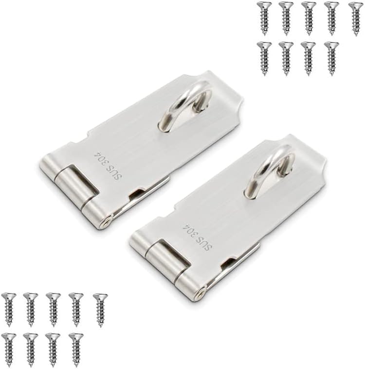 Door Hasp Padlock Latch, 4 Inch Stainless Steel Safety Clasp Hasp Lock Latch, Extra Thick Door Gate Lock Hasp with Screws, Brushed Finish 2 Pack