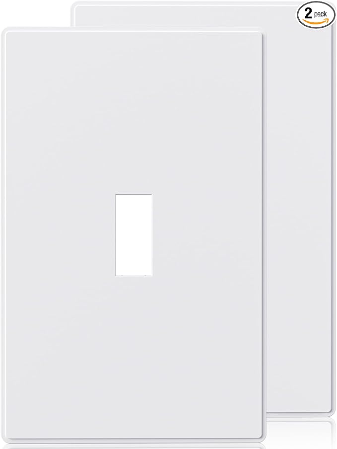 ELEGRP 1-Gang Screwless Toggle Switch Wall Plates, Mid-Size Unbreakable Thermoplastic Faceplate Cover for Wall Switch & Toggle Dimmer Switch, UL Listed (2 Pack, Matte White)