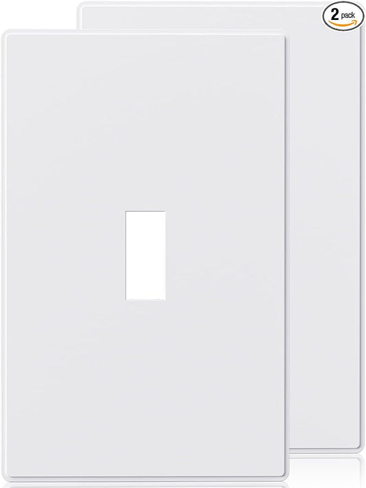 ELEGRP 1-Gang Screwless Toggle Switch Wall Plates, Mid-Size Unbreakable Thermoplastic Faceplate Cover for Wall Switch & Toggle Dimmer Switch, UL Listed (2 Pack, Matte White)