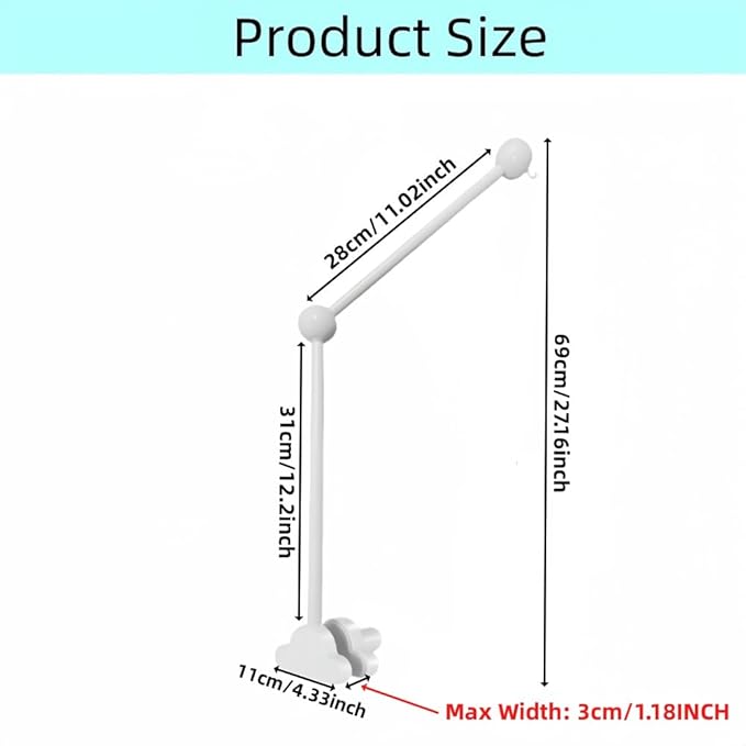 Baby Crib Mobile Arm,27.2 Inches Wooden Baby Mobile Hanger for Crib,Adjustable Mobile Arm for Crib Cot Bed Bassinet Wind Chimes Bed Bell Nursery Cloud Design (White)