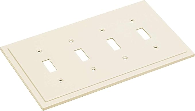 Henne Bery Modern Edge Decorative Wall Plate Switch Plate Outlet Cover, Durable Solid Zinc Alloy (Quad Toggle, Light Almond)
