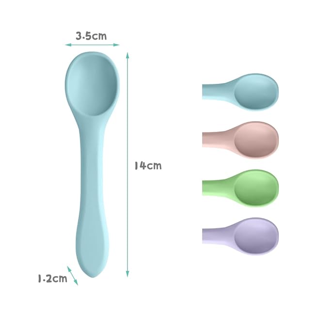 Vicloon Silicone Baby Feeding Spoons, 4 PCS First Stage Feeding Spoons for Infants, Baby Led Weaning Feeding Supplies Training Spoon, Toddler Utensils, Ultra-Durable & Chewproof, Dishwasher Safe