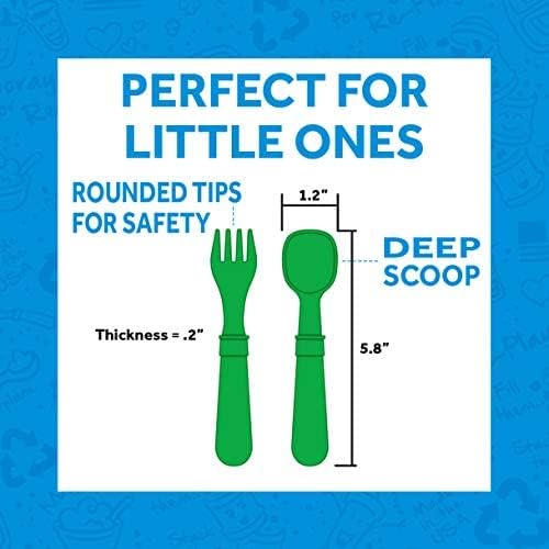 Re-Play Toddler Forks and Spoons Set - 4x4 Toddler Utensils Set - Dishwasher and Microwave Safe - Made in USA - Pack of 8-5.8" x 1.2" x 0.2" - Tulip
