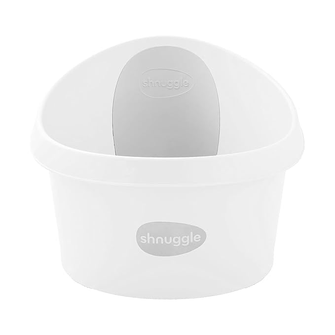 Toddler Bath Tub | Larger Bath for Bigger Kids at Bathtime | Includes Warm and Soft Foam backrest | Grippy Anti-Slip Surface | Includes Easy Drain Bath Plug | White & Grey + Rinse Jug