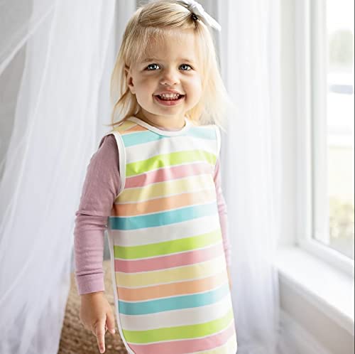 BapronBaby Rainbow Stripes Bapron - No Neck Tie Safer Bib for Baby & Toddler - Soft Waterproof Stain Resistant - Machine Washable - Sz Preschool 3-5yrs