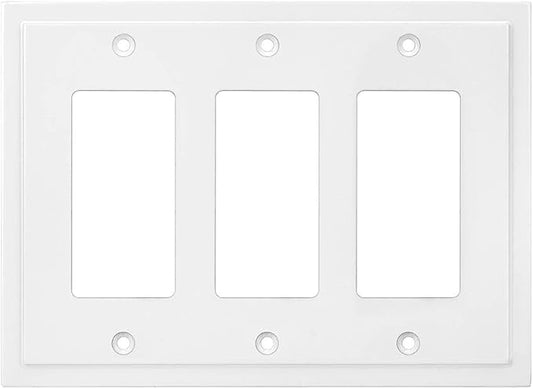 Modern Edge Decorative Wall Plate Switch Plate Outlet Cover, Durable Solid Zinc Alloy (Triple Decorator, White)