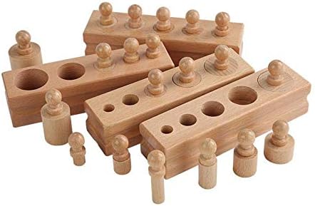 Adena Montessori Wooden Small Cylinders Block,Knobbed Cylinder Socket,Montessori Materials Wooden Cylinders Ladder Blocks,Sensorial Educational Tools Preschool Early Learning Toys for Kids (Set of 4)