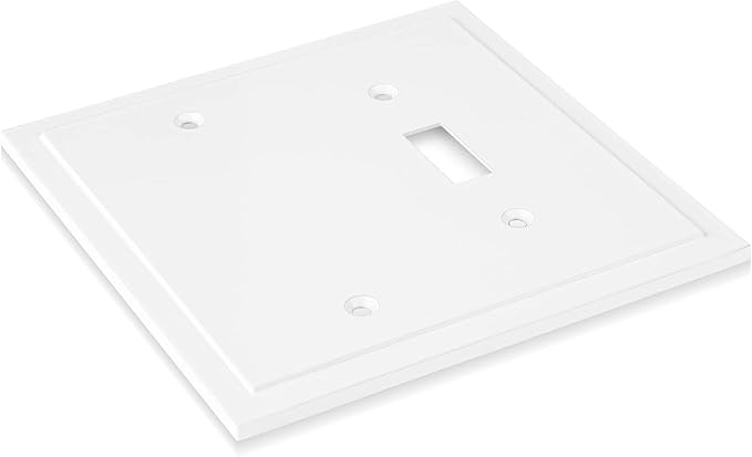 Modern Edge Decorative Wall Plate Switch Plate Outlet Cover, Durable Solid Zinc Alloy (Blank/Toggle, White)