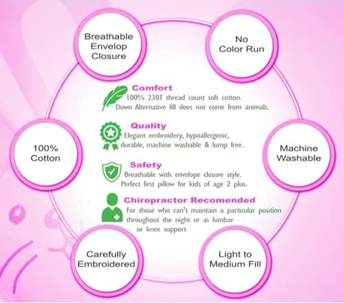 kinder Fluff Kids Pillow & Pillowcase Set - 233T Cotton Pillow Covers & Down Alternative Pillow Fill - Hypoallergenic Kids Pillows for Small Children - Children & Travel Pillows Kid - 13x18in Pink