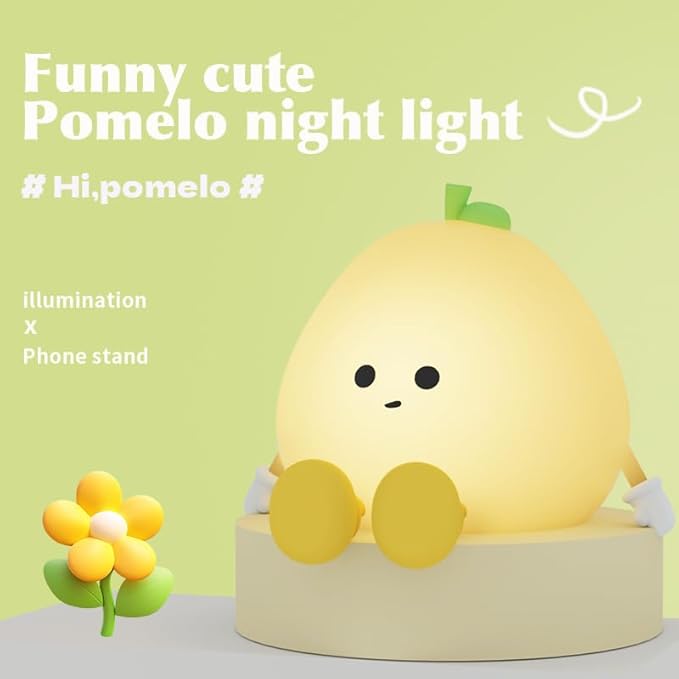 Grapefruit Night Light for Nursery - Silicone Touch Lamp, 3 Adjustable Brightness, USB-C Rechargeable, Baby-Safe Bedside Light, Toddler Sleep Training & Kids Room Decor