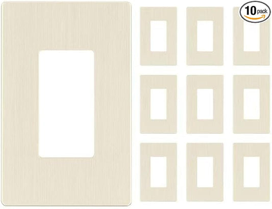 LIDER Brushed Finish Decorator Switch Cover, Screwless Wall Plate, Mid-Size 1-Gang 4.88" x 3.11", Unbreakable Polycarbonate Thermoplastic, UL Listed, LSWP-31M-BLA10P, Brushed Light Almond, 10 pack