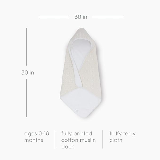 Little Unicorn Premium Infant Hooded Bath Towel| Soft & Absorbent Cotton & Terry Fabric for Newborns (Tan Gingham)