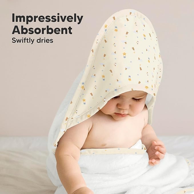 KeaBabies Hooded Baby Towel for Newborn - Viscose Derived from Bamboo Large Baby Bath Towels with Hood for Boys, Girls, Toddler, Extra Absorbent & Soft Newborn Bath Essentials (Dreamers, Regular)