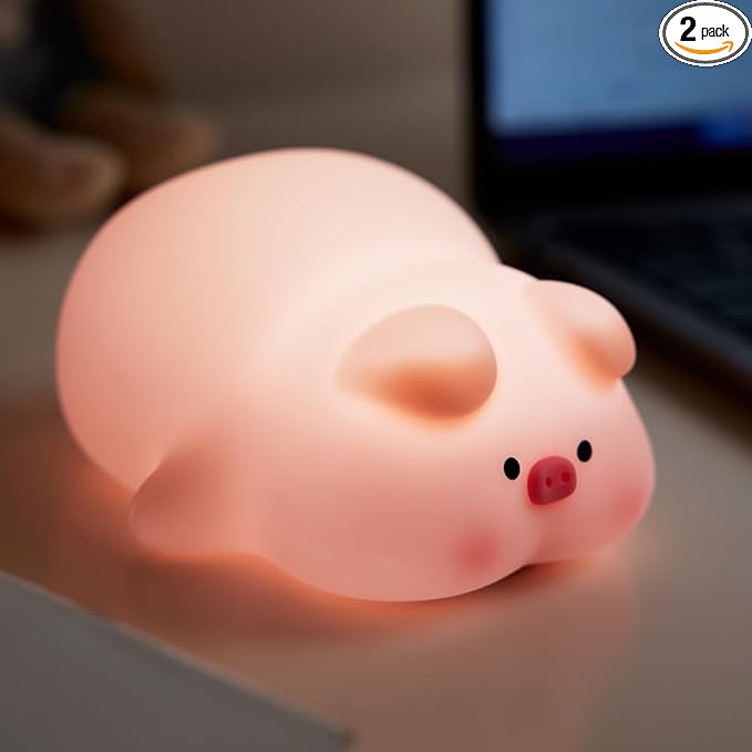 Cute Silicone Piggy Night Lights for Kids, LED Piggy Cute Lamp,Rechargeable Bedside Touch Night Light, 3 Level Dimmable Kids Night Light for Breastfeeding Nursery Decor
