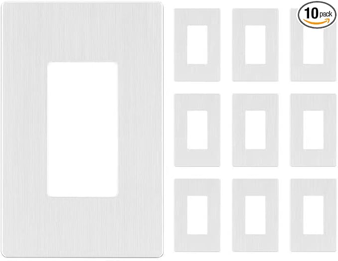 LIDER Brushed Finish Decorator Switch Cover, Screwless Wall Plate, Mid-Size 1-Gang 4.88" x 3.11", Unbreakable Polycarbonate Thermoplastic, UL Listed, LSWP-31M-BW10P, Brushed White, 10 pack