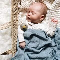 Ely's & Co. Cotton Muslin Swaddle Blanket 2-Pack for Baby Boy — 100% Cotton Muslin Extra-Large Swaddle Blankets (47” x 47”) Blue Raindrops | Solid Blue