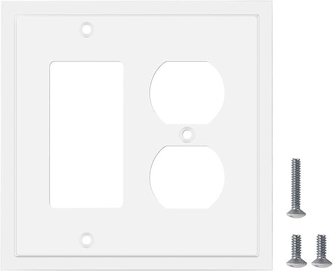 Modern Edge Decorative Wall Plate Switch Plate Outlet Cover, Durable Solid Zinc Alloy (Decorator/Duplex, White)