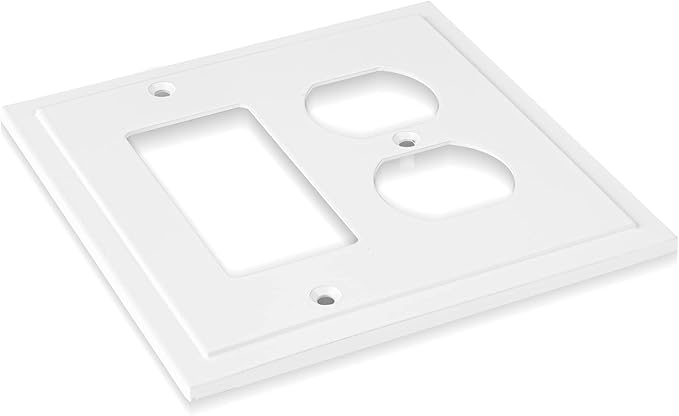 Modern Edge Decorative Wall Plate Switch Plate Outlet Cover, Durable Solid Zinc Alloy (Decorator/Duplex, White)