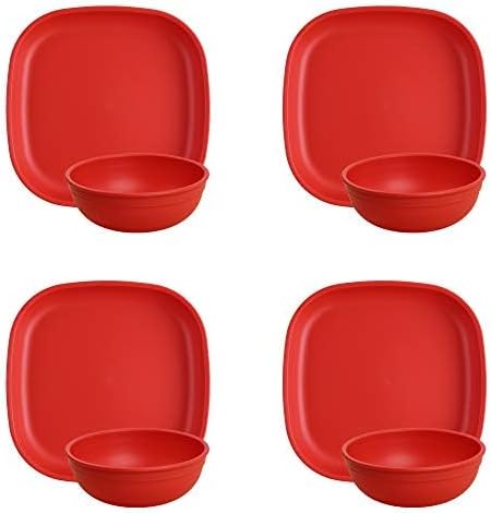 Re-Play Toddler Plates - 9 In and Bowls - 20 Oz. - Kids Plates and Bowls, Microwave and Dishwasher Safe - Set of 4x4 - Red