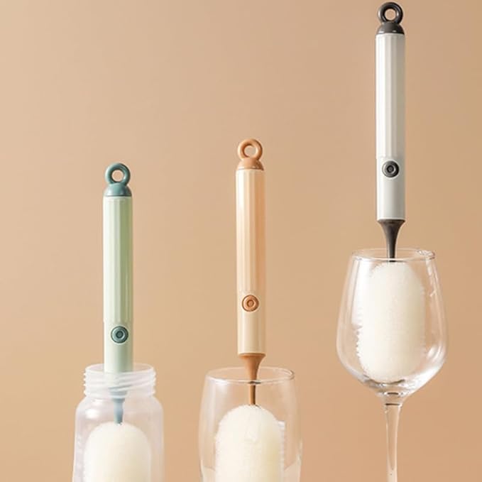 Amosfun 4Pcs Long Handle Cup Cleaning Brush Sponge Brush for Bottles Wine Glasses and Tumblers Safe Lightweight Household Cleaning Tool