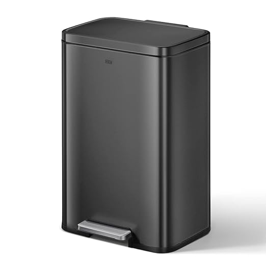 EKO Madison Matte Black 50 Liter/13.2 Gallon Step Trash Can with Inner Liner - Fingerprint Resistant Finish