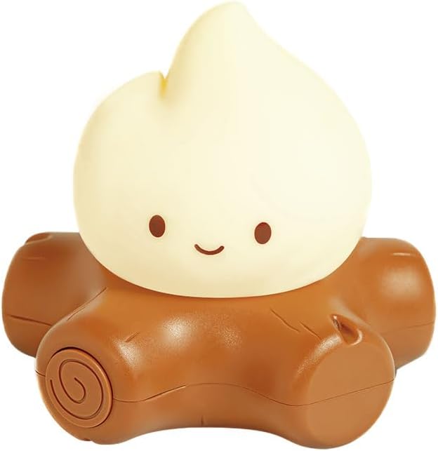 Cute Fake Campfire Lamp, Rechargeable Night Light with Flickering Candle Mode, Portable Mood Lighting for Bedroom Decor, Desk Accessories, Camping & Gifts (Basic Version)