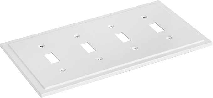 Modern Edge Decorative Wall Plate Switch Plate Outlet Cover, Durable Solid Zinc Alloy (Quad Toggle, White)