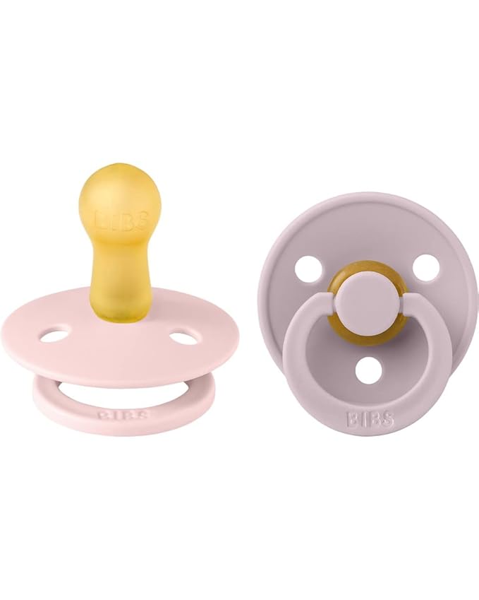 BIBS Pacifiers Colour Collection | Natural Rubber Baby Pacifier | Set of 2 BPA-Free Soothers | Made in Denmark | 0+ Months (Pack of 2) | Blossom/Dusky Lilac