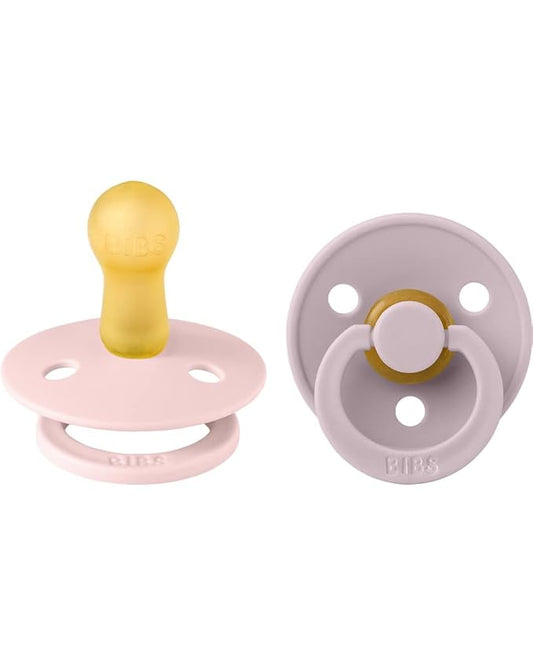 BIBS Pacifiers Colour Collection | Natural Rubber Baby Pacifier | Set of 2 BPA-Free Soothers | Made in Denmark | 0+ Months (Pack of 2) | Blossom/Dusky Lilac