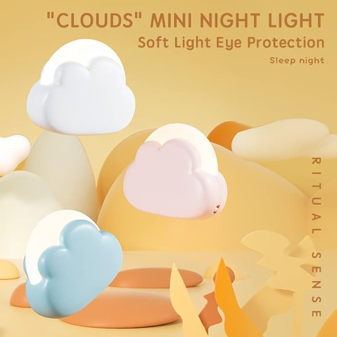 Portable LED Night Light, Cute Cloud Mini Desk Lamp with 4 Working Modes, Rechargeable Kids Night Light for Camping, Bedside Lamp for Bedroom Nightlights [with Wrist Strap] [with USB Cable]