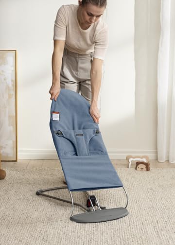 BabyBjörn Bouncer Bliss, Woven mélange, Blue | 2-in-1 Adjustable Baby Bouncer Seat and Toddler Chair, Newborn to Toddler (8-29 lbs), 4 Positions, Lightweight & Portable