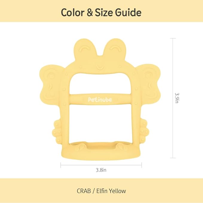 Anti-Dropping Silicone Baby Wrist Teether Soothing Pacifier for Infants 3+ Months Babies, Pack of 1, Made in Korea (Crab-Elfin Yellow)