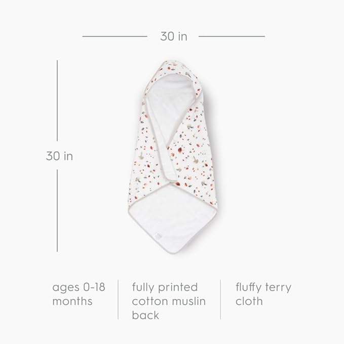 Little Unicorn Premium Infant Hooded Bath Towel| Soft & Absorbent Cotton & Terry Fabric for Newborns (Mushrooms)