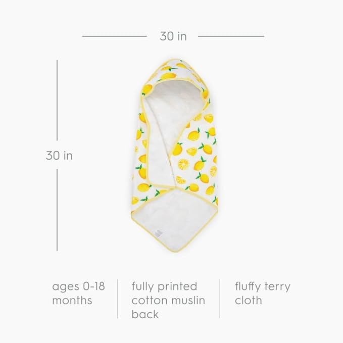Little Unicorn Premium Infant Hooded Bath Towel| Soft & Absorbent Cotton & Terry Fabric for Newborns (Lemon)