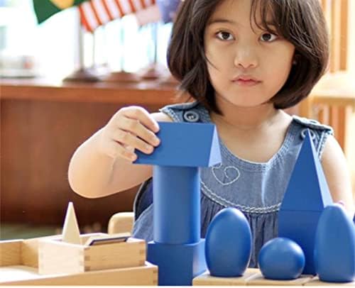Montessori Toys for 3+ Year Old Blue Geometric Solids Blocks Set 3D Wooden Geometric Shapes Math Games Sensory Toys Blocks for Toddlers Preschool Learning Materials