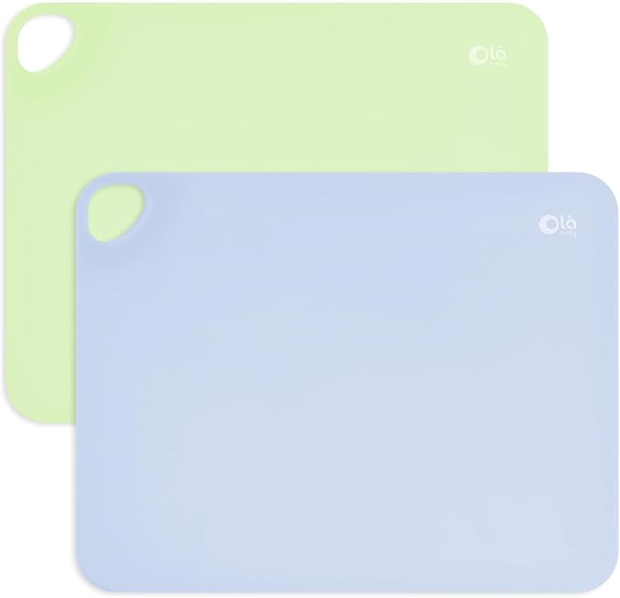 Olababy Fold N Go Silicone Placemat w Travel Case | Dishwasher Safe, BPA Free, Non-Slip, Waterproof | Mini Dining Mat for Infants, Babies, Toddlers and Kids (2, Kiwi/Blueberry)